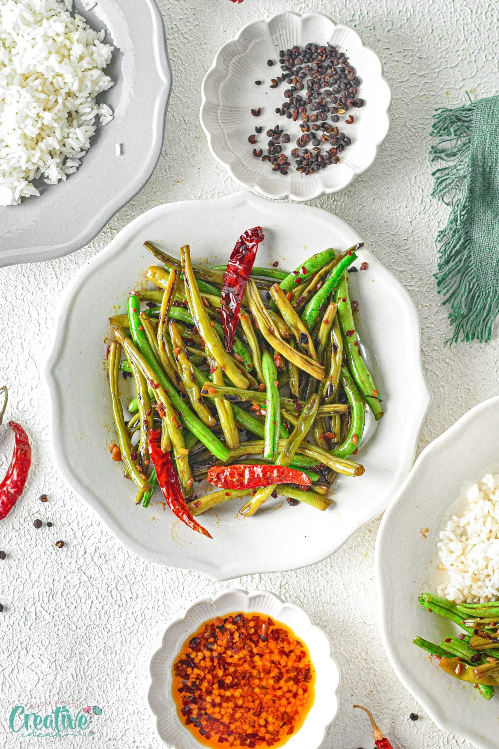 Over head image of Asian style green beans