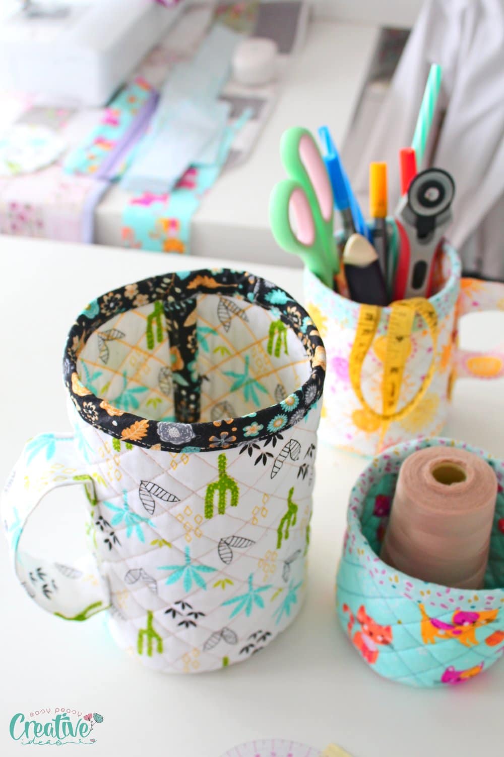 Quilted fabric mugs