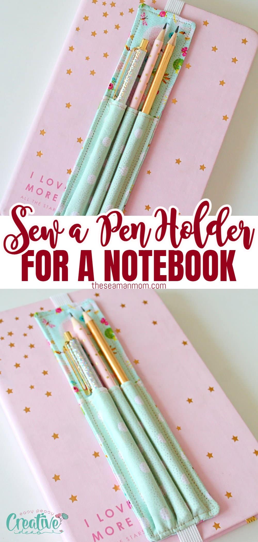 Learn how to sew a functional DIY pen holder for your journal or notebook, ensuring you always have a writing utensil readily available for capturing your thoughts and ideas. via @petroneagu