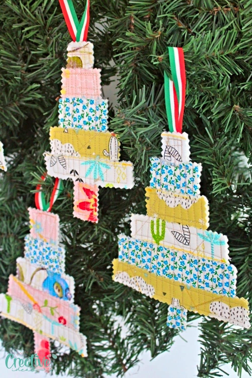 Easy holiday ornaments to make with quilted scraps
