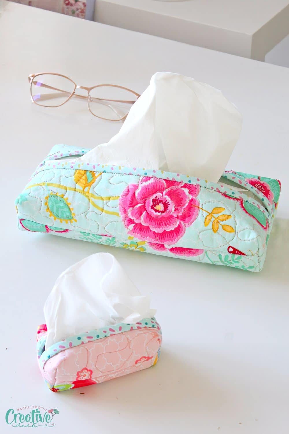 Handmade fabric tissue holder in two sizes