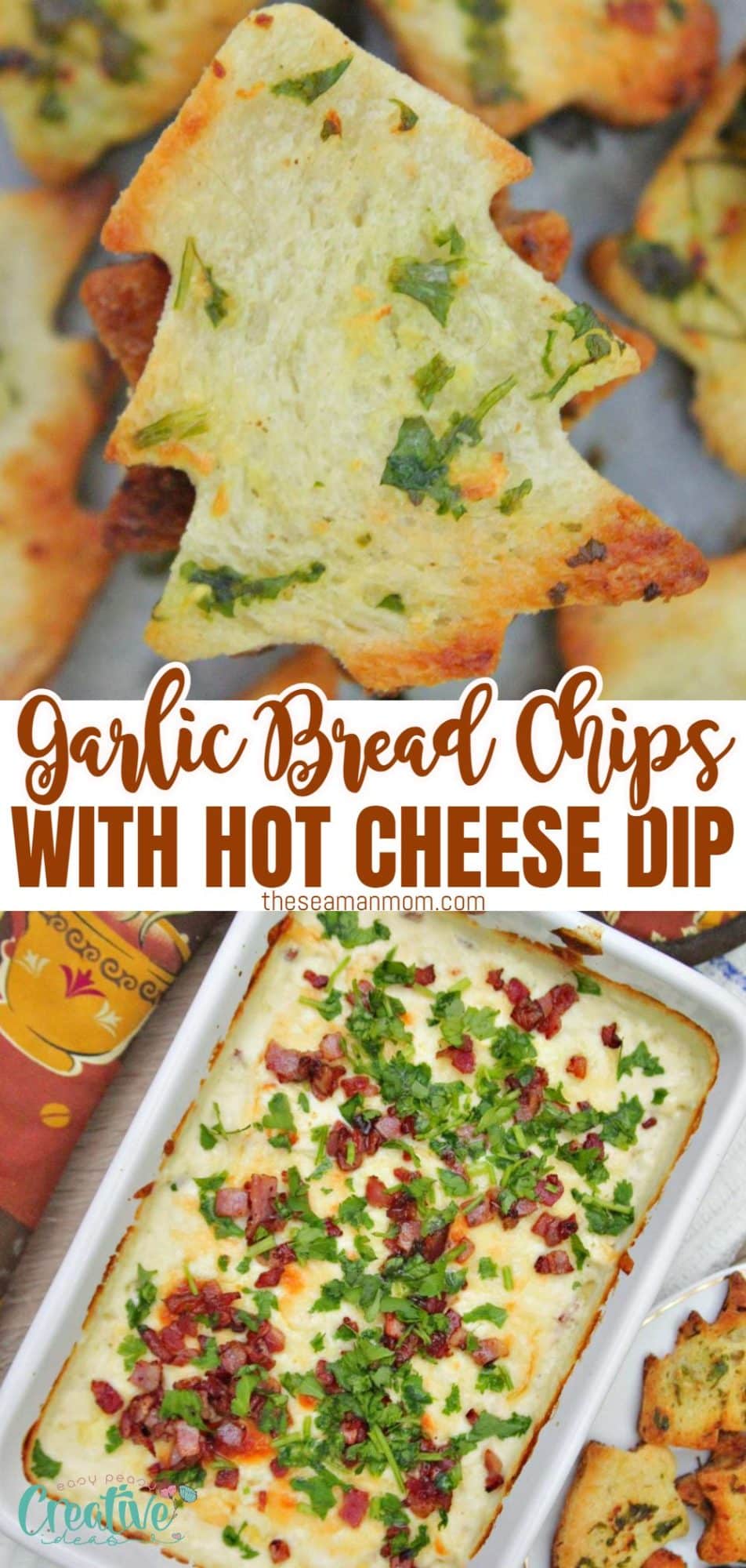 Garlic bread chips with hot cheese dip