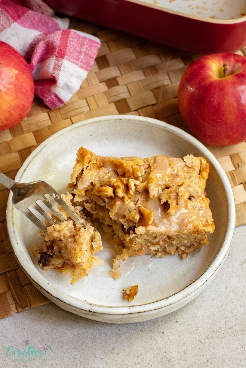 Yummy apple cake with cinnamon with sweet apples and a hint of cinnamon.