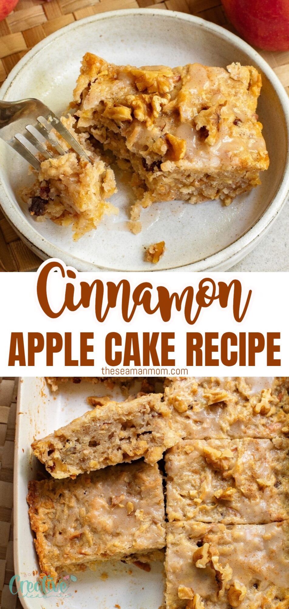 A delicious cinnamon apple cake with a golden crust and a sweet, moist center. Perfect for fall baking!