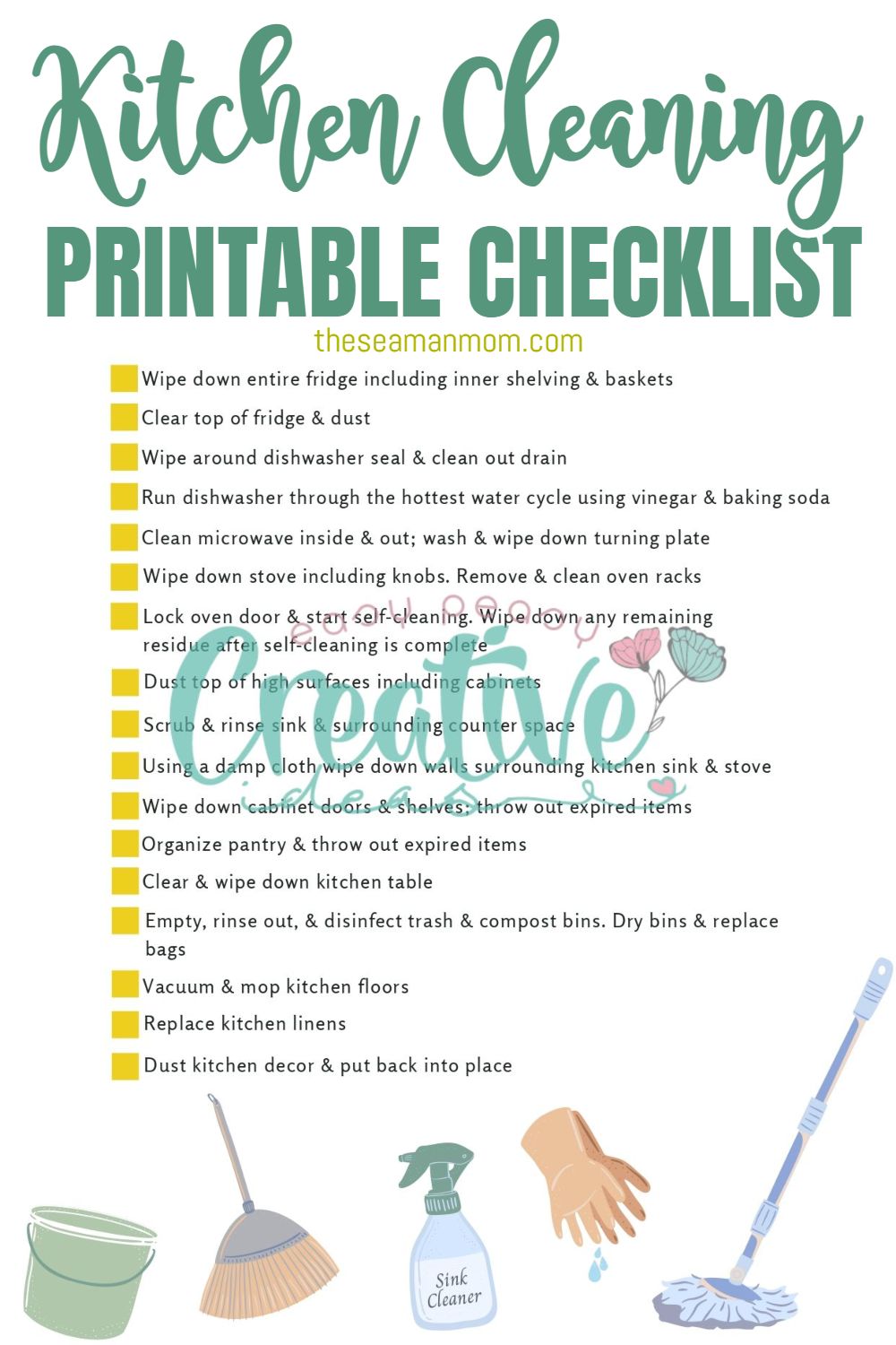 Keep your kitchen sparkling clean with our kitchen cleaning checklist. It's the perfect tool for a tidy and organized space.
