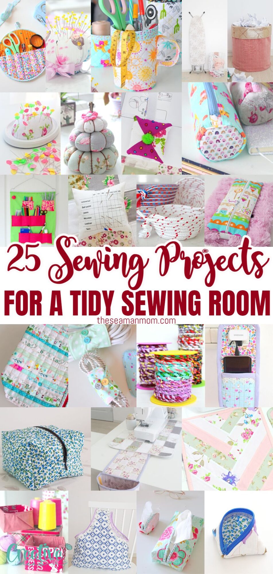25 sewing projects for a tidy, organized sewing room: From cute pincushions to stylish sewing mats, get inspired to create in your cozy space!