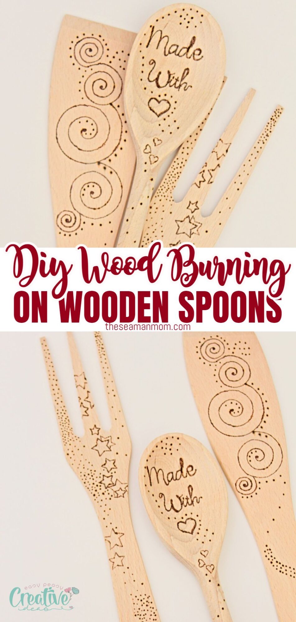 Customized wooden spoons with DIY wood burning, a delightful crafting technique!