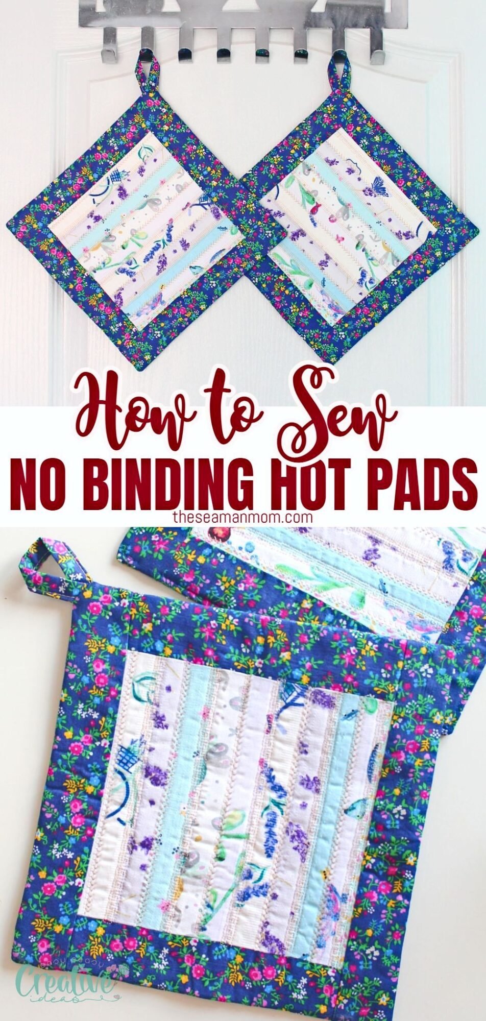 No binding hot pads: Sew stylish and functional hot pads without the hassle of bias binding. Learn how in this easy tutorial!
