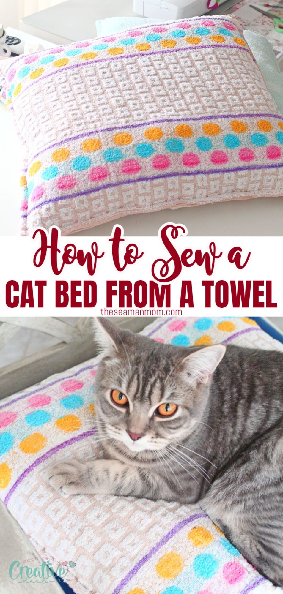 Learn how to sew a cat bed from a towel in 10 minutes! Easy DIY steps for a custom spot your cat will love.