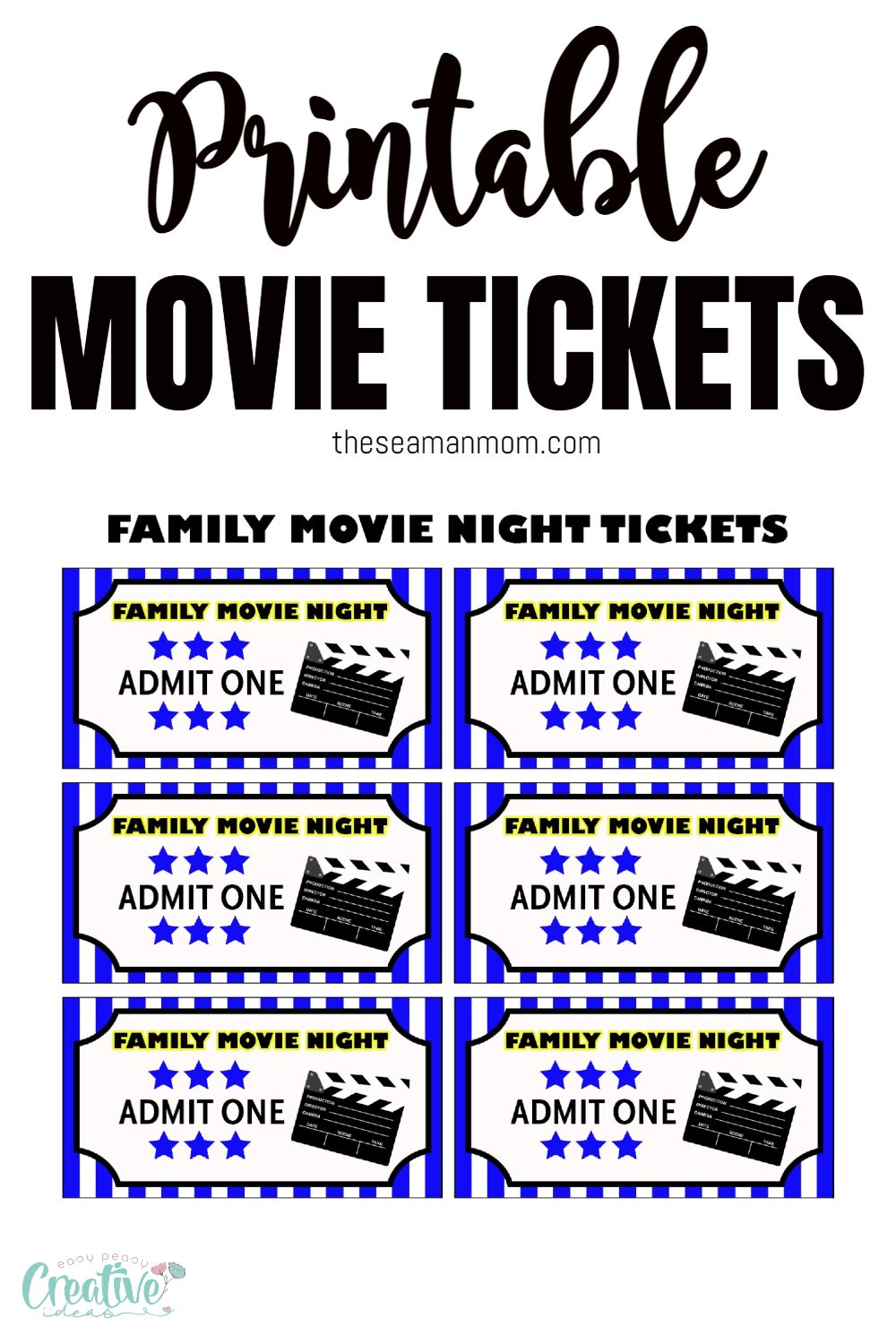 Printable tickets for a special family movie night.