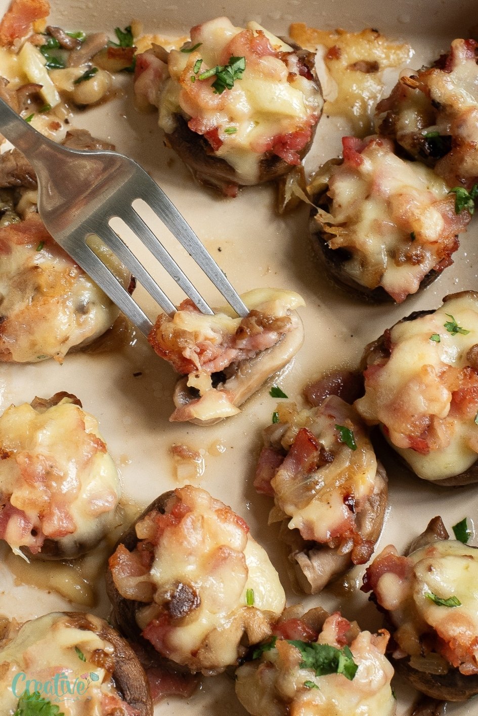 Flavorful bacon cheese stuffed mushroom appetizers - a tasty way to use up leftover mushrooms at your next gathering.