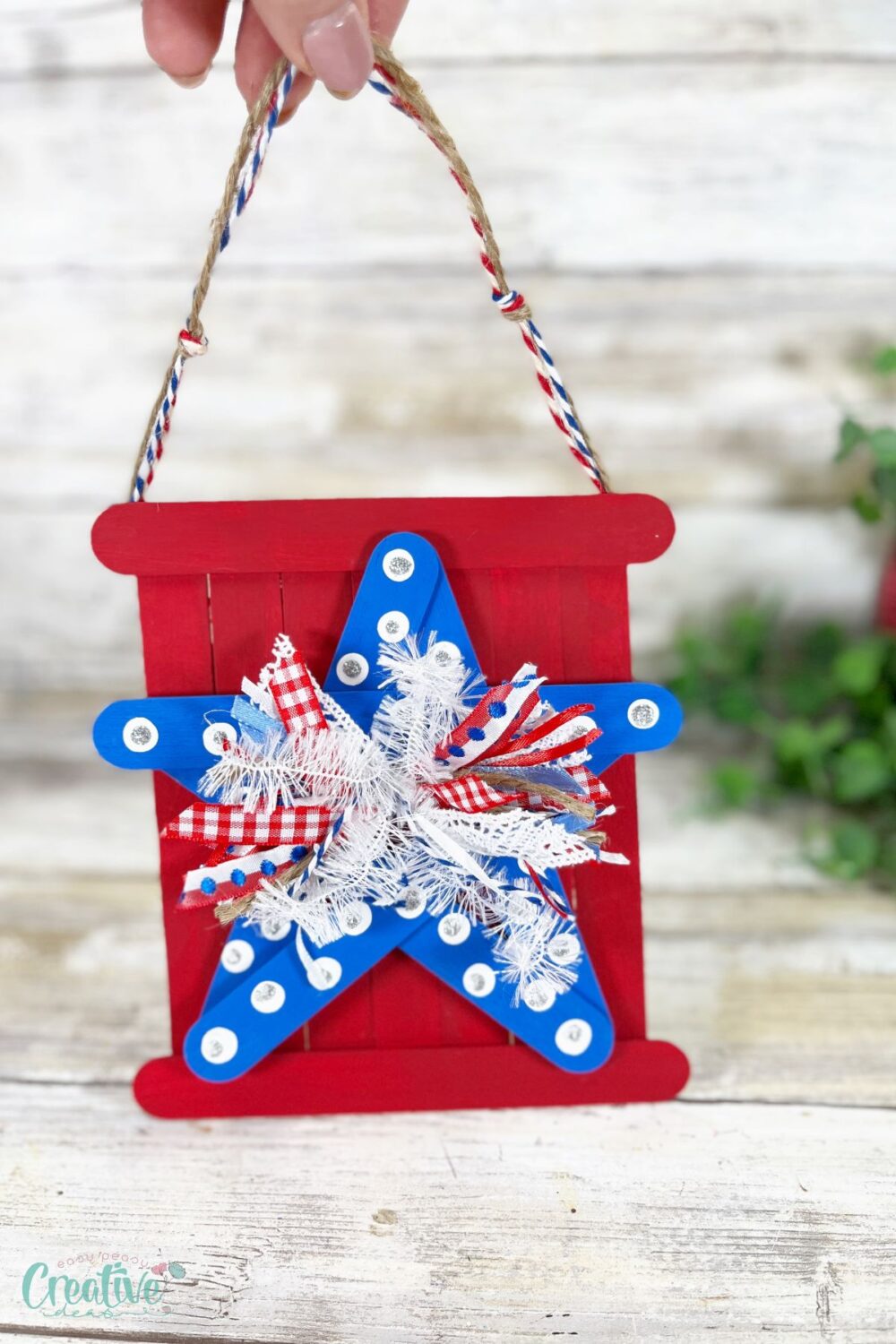 This DIY 4th of July decoration is also a great way to repurpose old or unused craft sticks.