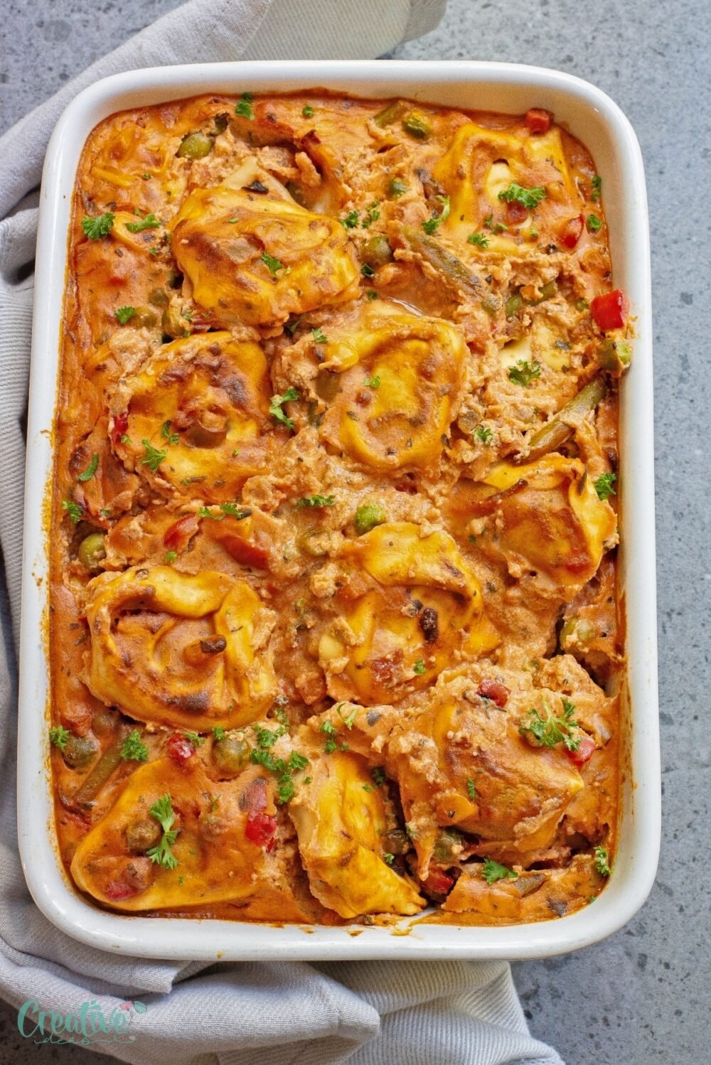This easy baked tortellini casserole is the perfect dinner idea on busy weeknight when cooking is the last thing on your mind!
