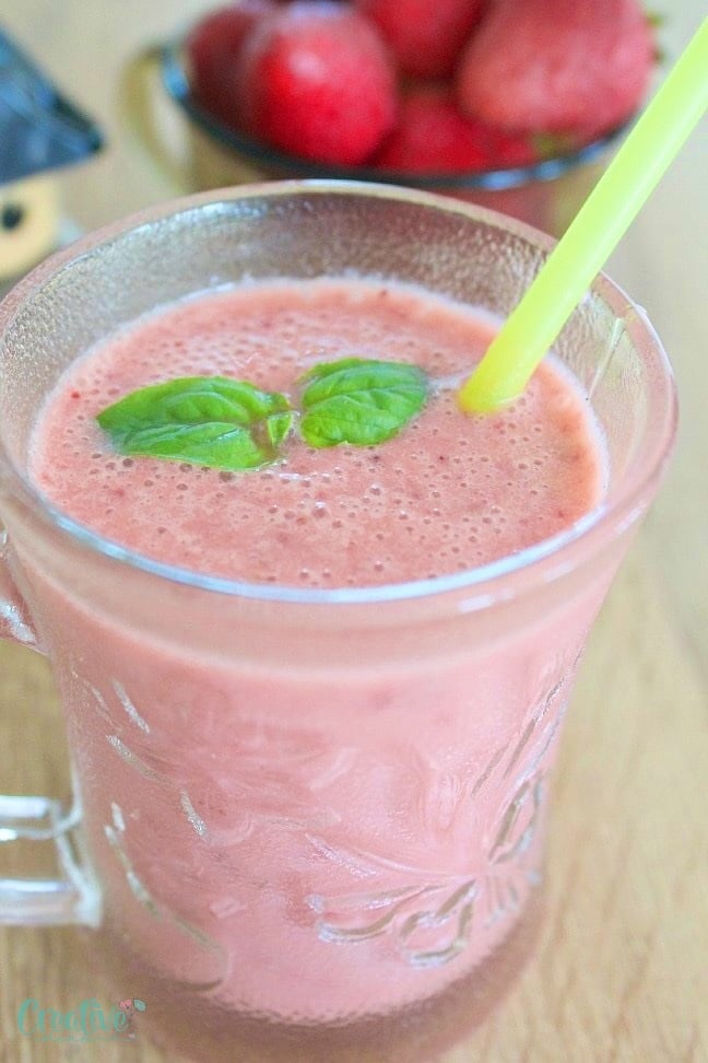 Strawberry pepper smoothie is packed with healthy nutrients and a great source of protein, making it perfect for breakfast or as a delightful snack, providing a burst of vitamins and probiotics.