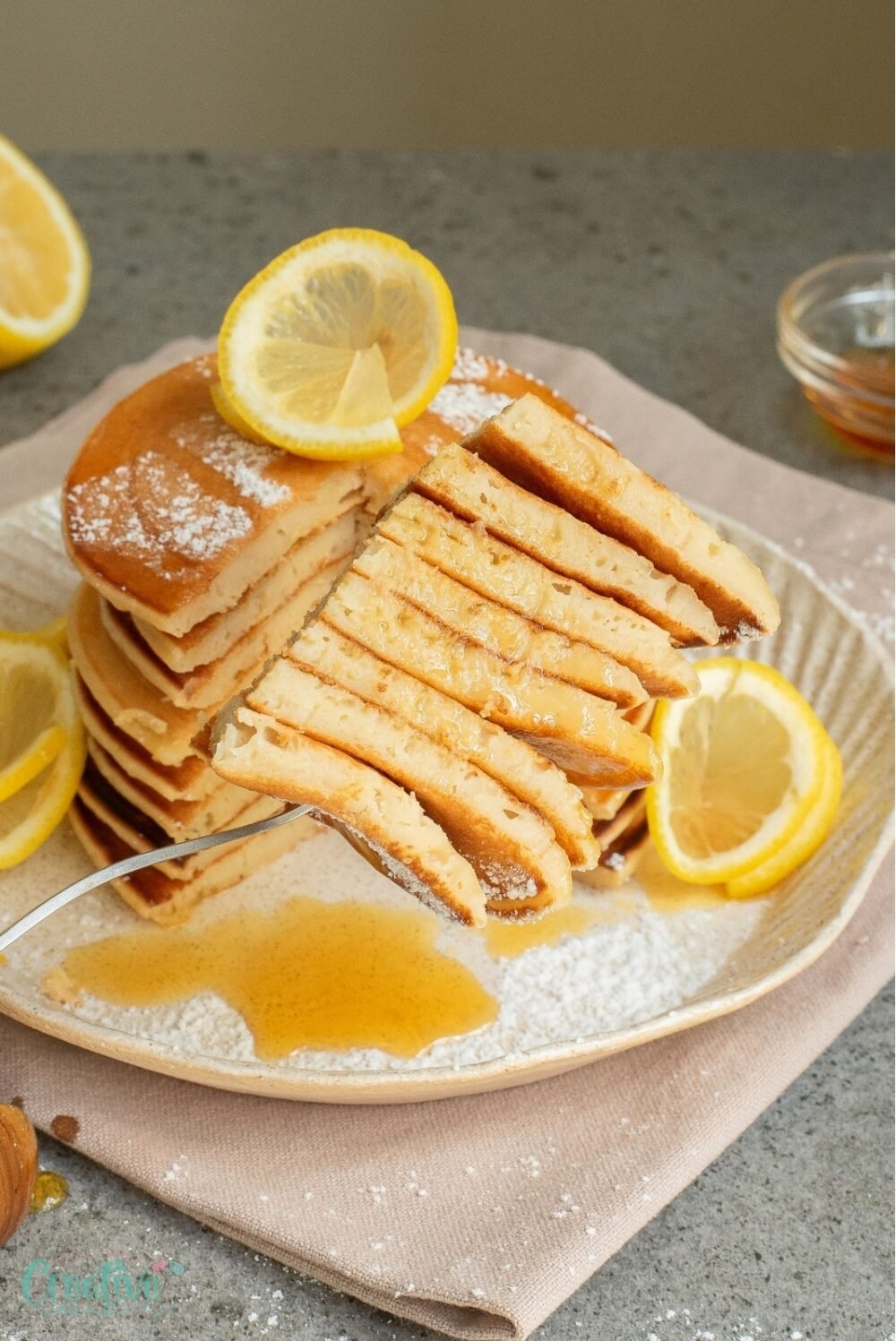 Fluffy and zesty yogurt pancakes made with lemon!